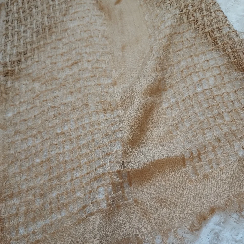 Lightweight open weave long gold tone scarf 21 x 84 Chic Academia